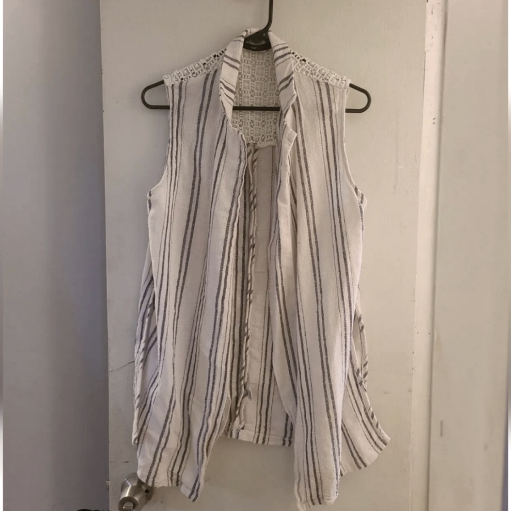 Anthropologie hazel sleevless open front vest linen cotton blend all natural